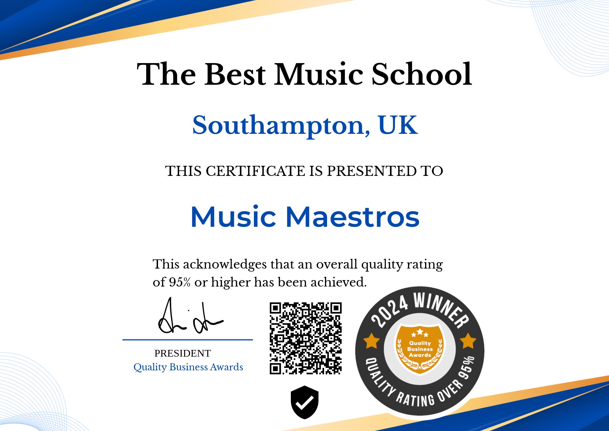 Best Music School in Southampton 2024 Certificate Music Maestros